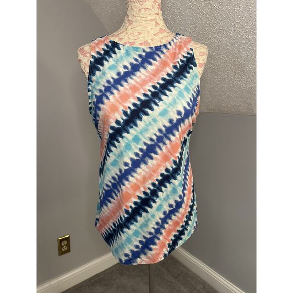 EUC Lands End Swimsuit Sz 14 Tankini Top & Swim Skirt Set Blue Tie Dye Stripe - Picture 2 of 11